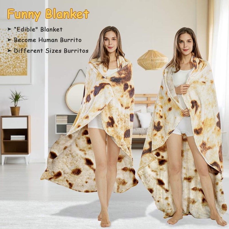 سي رومي SeaRoomy Burritos Tortilla رمي بطانية التورتيلا التفاف بطانية الجدة التورتيلا بطانية مستديرة التورتيلا العملاقة بطانية ناعمة مستديرة للبالغين والأطفال - Image 3